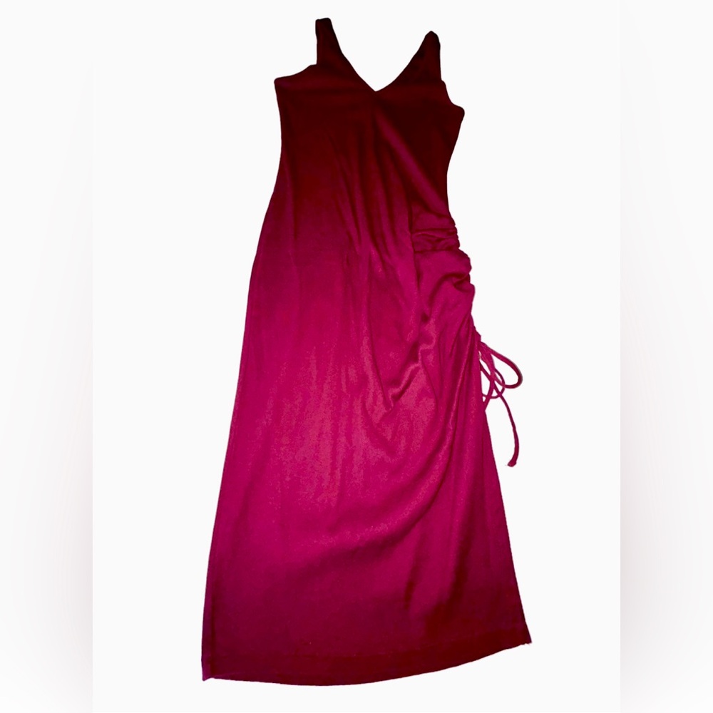 Maroon Ribbed Tank Dress with Side Ruching Women’s Size Medium